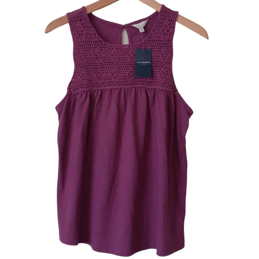 NWT- Lucky Brand Women's Crochet Tank Top Sleeveless.Size S. Color Purple. - Picture 1 of 16
